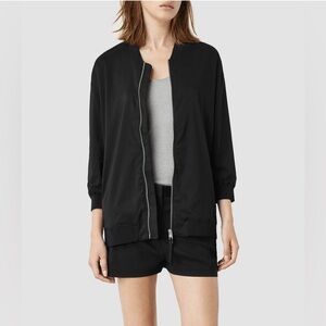 NWT $260 - Allsaints zipper cardigan with satin front and wool back - size L